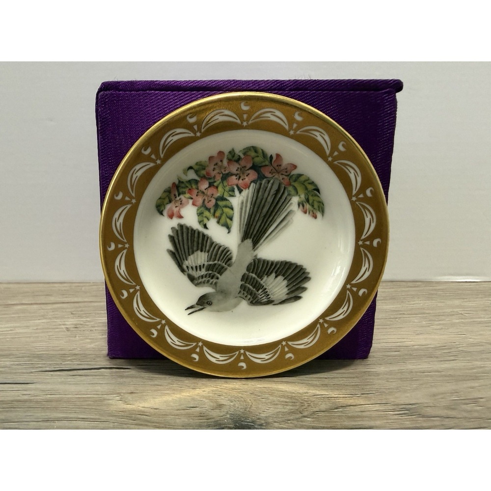 State Birds Flowers Franklin MINI Plate Arkansas Mockingbird Apple Blossom 3"